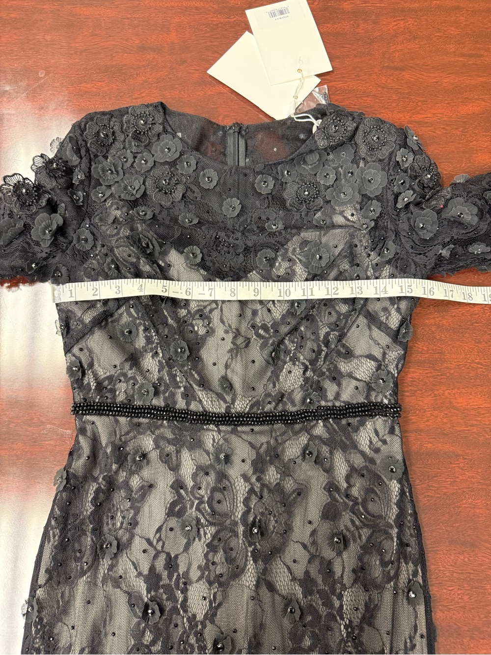 Mac Duggal Size 4 67703 Black Floral Appliqué Long Sleeve Cocktail Midi Dress - Picture 12 of 14